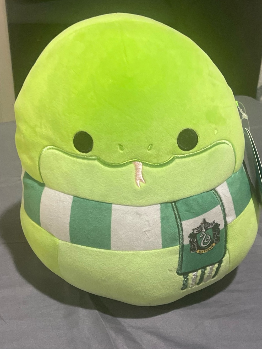 Squishmallows Neon Green Slytherin Snake Plush with Green-White Scarf